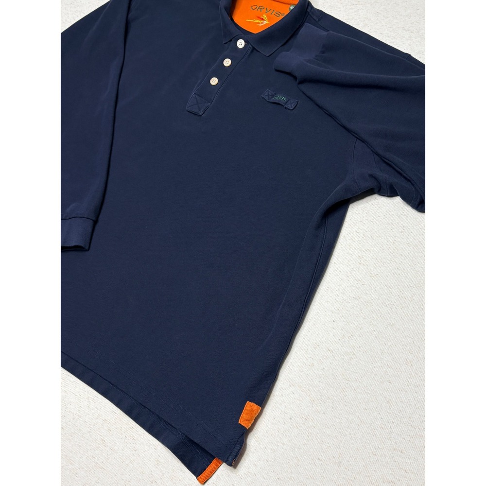 Orvis Mens XXL‎ Navy Blue Long Sleeve Pique Polo Shirt Cotton Fly Fishing 2JJJ - Picture 5 of 10